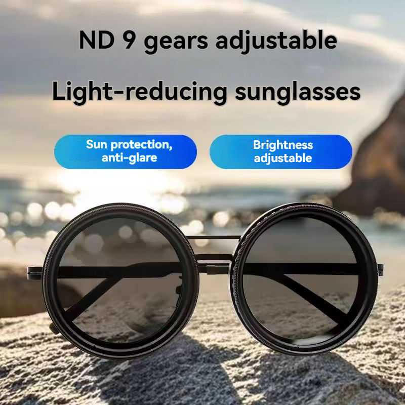 Hot High Quality Round Polarized Brightness Adjustable Sunglasses Aperture ND Filter Tint Adjustment Sunglasses with Camera Lens