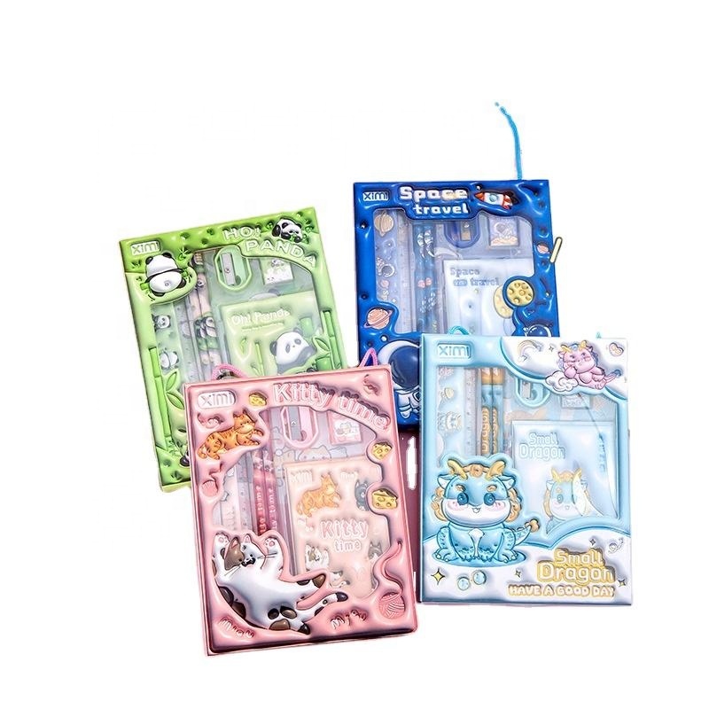 Back to School Stationery Set Cute Design School Supplies School Essentials with Pens Scissors Ruler Eraser Pencil Sharpener