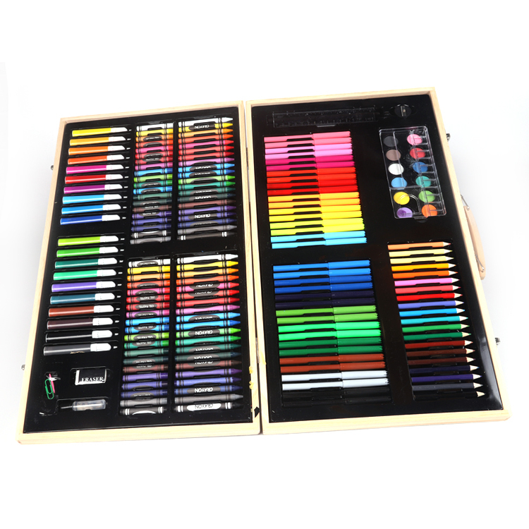 Wholesale Deluxe Wooden Case Drawing Art Set Colouring Set Professional Art Kit for Kids