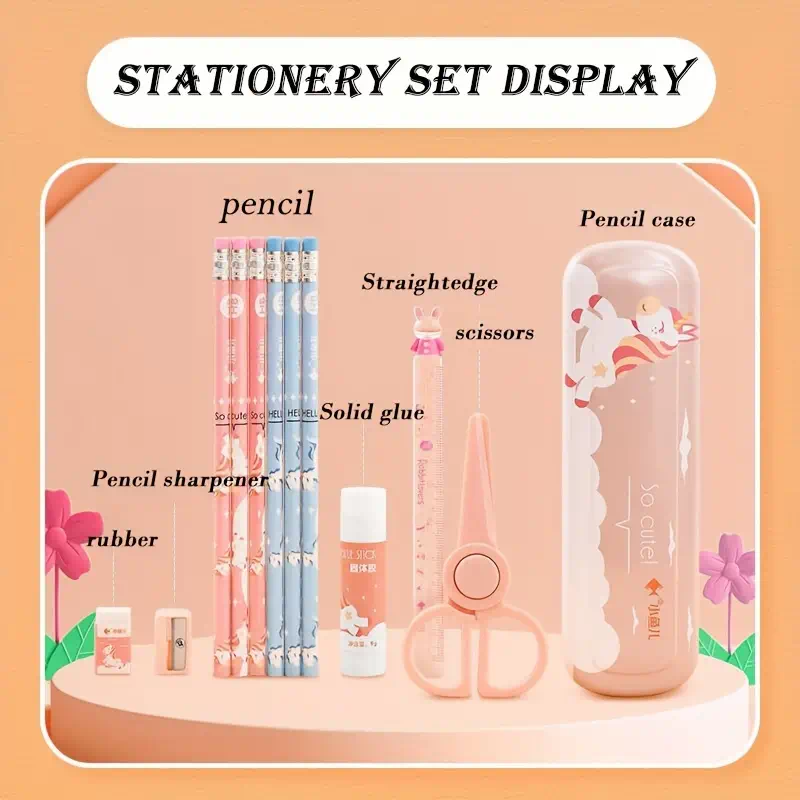 Wholesale Stationery Set, Pencil, Eraser, Ruler, Pencil Case, Pencil Sharpener, Scissors, Glue Stick
