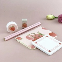 Custom Back to School Supplies Notebook with Pen Clip Kit Pink Strawberry Stationery Gift Set
