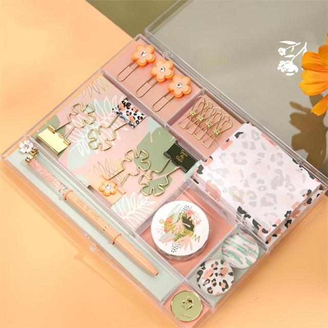 Rose Gold Office Study Kit Notebook Clip Paper Clip Notepad Cute School Stationery Gift Box for Girls and Boys