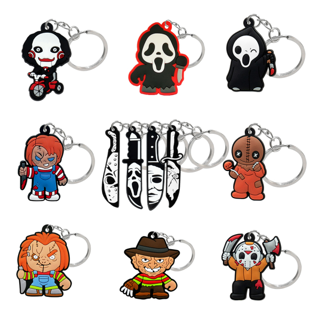 Factory Direct Customized Ready to Ship Wholesale Ring 2D Rubber Key Chain Halloween Horror Movie Soft PVC Keychain