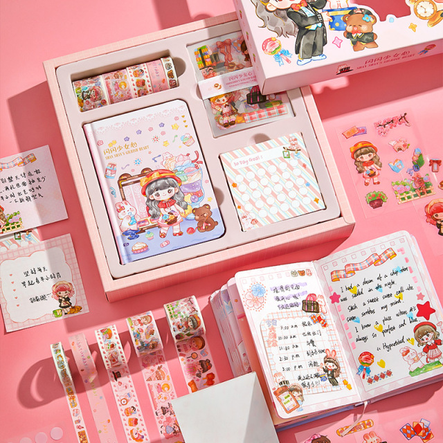 Cute Journals Set Notebook for Students Tape Sticky Note Stickers Birthday Gift Set for Student