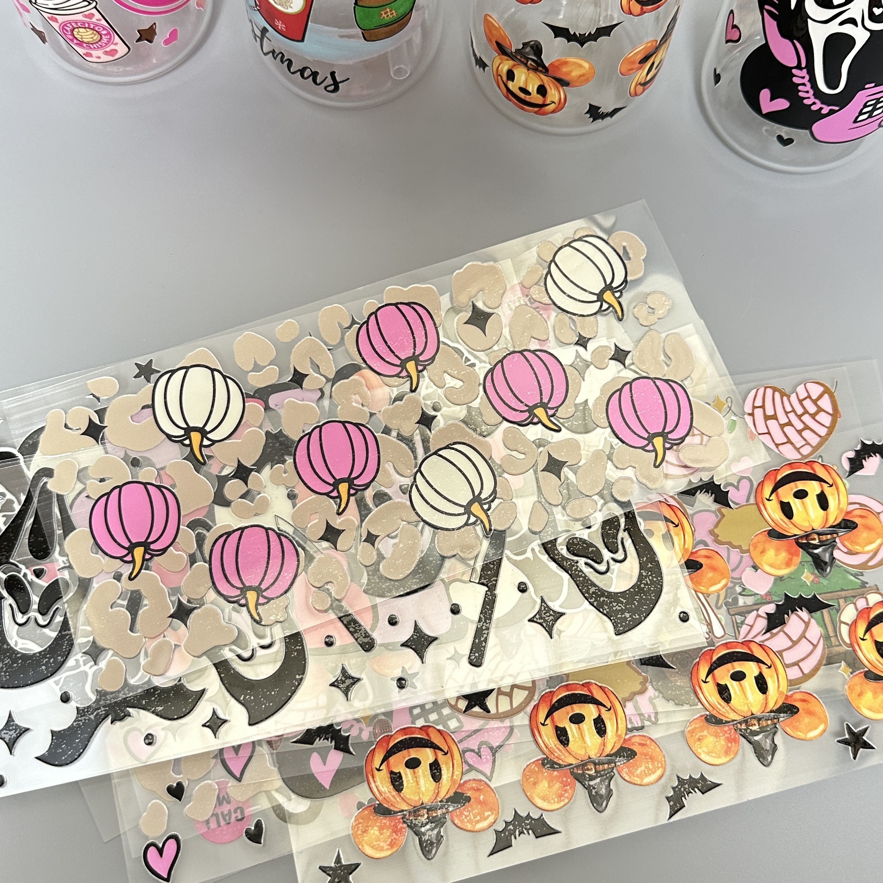 New Christmas Halloween Custom Printing Waterproof Labels Transfers Stickers Uv Dtf 16oz Wraps for Glass Can