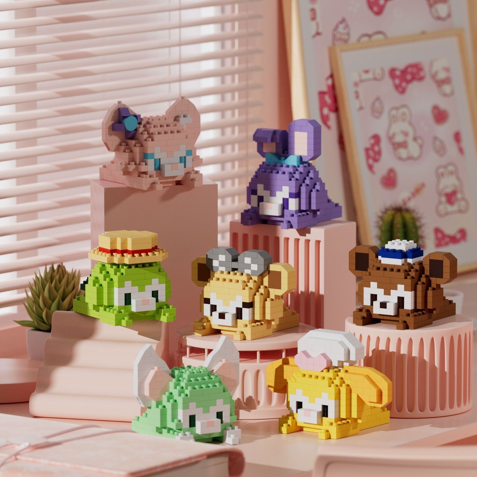 Mini 1:8 Scale Building Block Kit Plastic Cartoon Character Animals Model Educational DIY Games Toys for Children