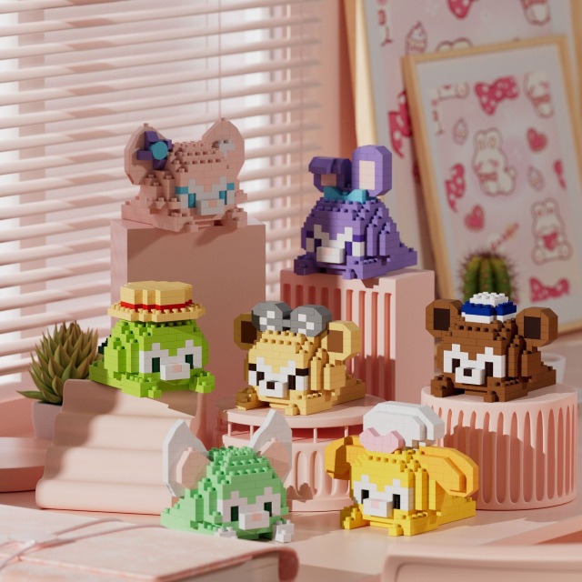 Mini 1:8 Scale Building Block Kit Plastic Cartoon Character Animals Model Educational DIY Games Toys for Children