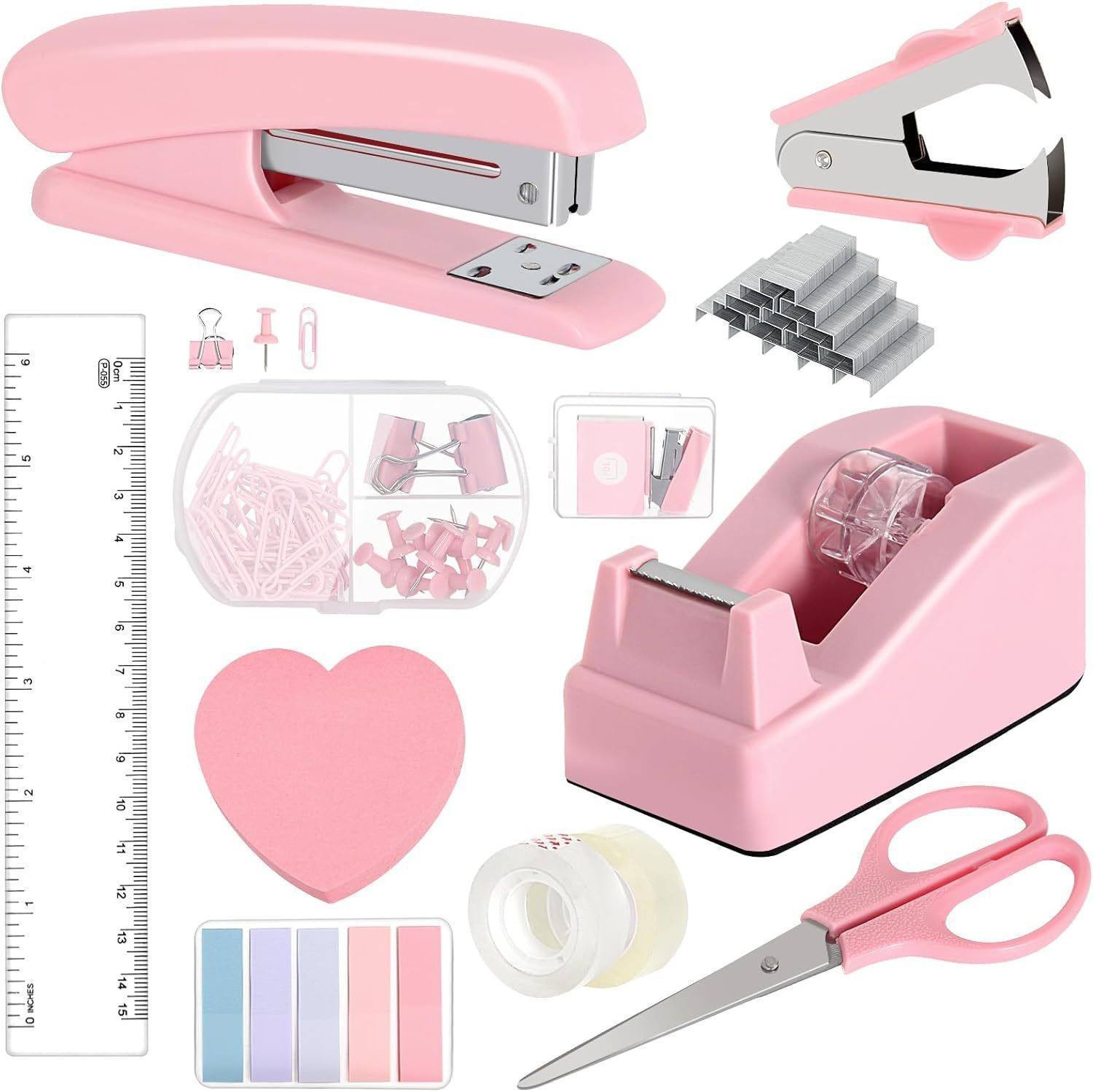 Hot Selling Macaron Desktop Stationery Set Includes Stapler Tape Holder Scissors Staple Remover-Stapler in Stock