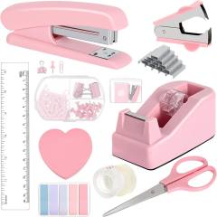 Hot Selling Macaron Desktop Stationery Set Includes Stapler Tape Holder Scissors Staple Remover-Stapler in Stock