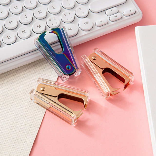 Hot Acrylic Stapler Luxury Rose Gold Rose Pink Staple Remover Staples Screwdriver Acrylic Gold Desktop Staple Stapler Matching