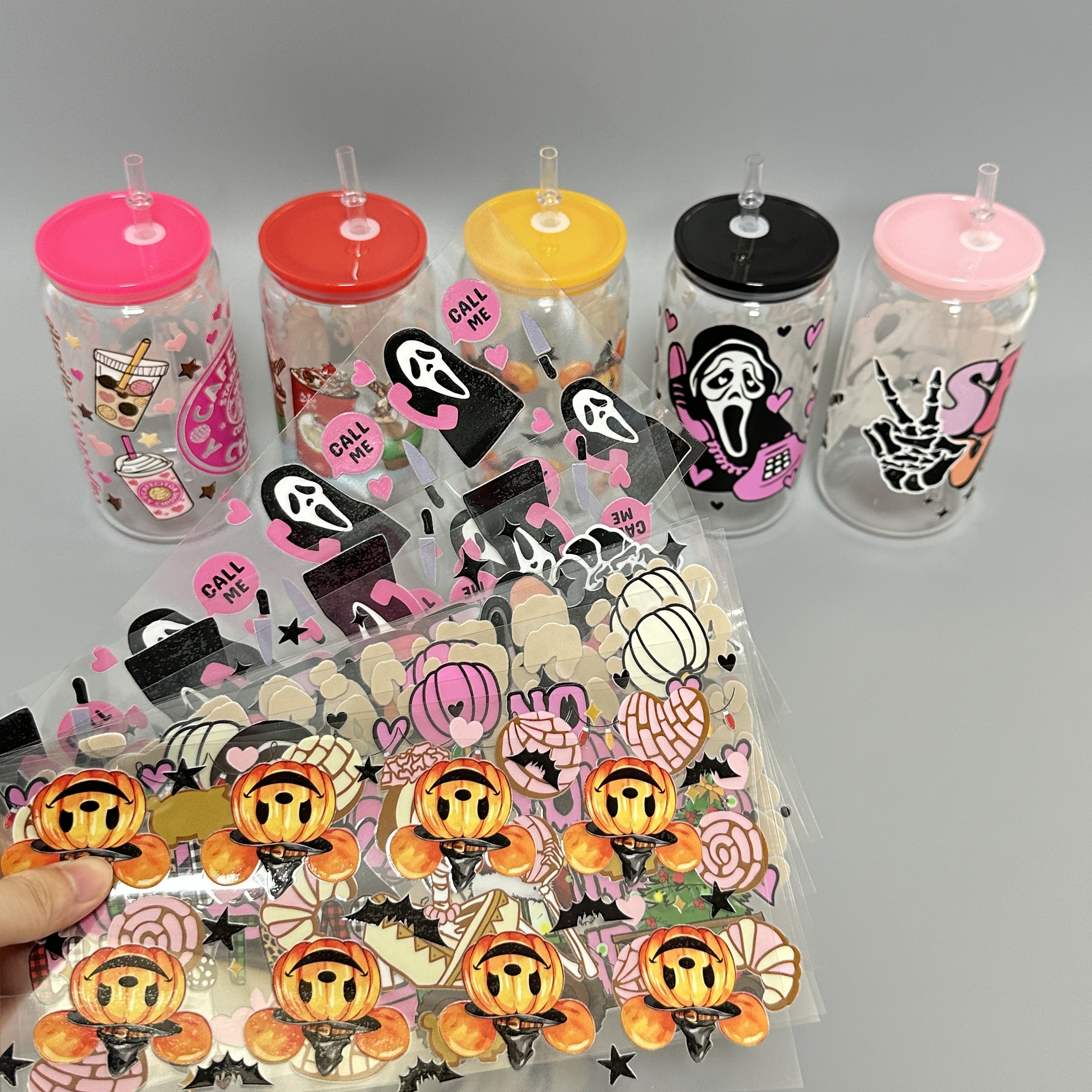 New Christmas Halloween Custom Printing Waterproof Labels Transfers Stickers Uv Dtf 16oz Wraps for Glass Can