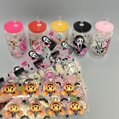 New Christmas Halloween Custom Printing Waterproof Labels Transfers Stickers Uv Dtf 16oz Wraps for Glass Can