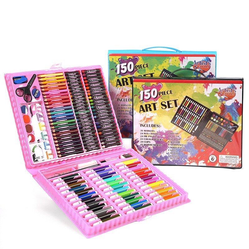 Wholesale 150pcs School Kids Painting Draw Art Set Supplies Stationery Crayons Watercolor Colored Pencils