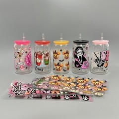 New Christmas Halloween Custom Printing Waterproof Labels Transfers Stickers Uv Dtf 16oz Wraps for Glass Can