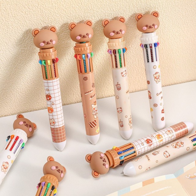 Bear Cartoon Ballpoint Pen 0.5mm Colorful Ink Cute Gel Pens Silicone Kawaii Pens School Office Supplies Korean Stationery