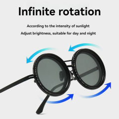 Hot High Quality Round Polarized Brightness Adjustable Sunglasses Aperture ND Filter Tint Adjustment Sunglasses with Camera Lens