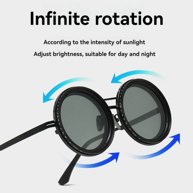 Hot High Quality Round Polarized Brightness Adjustable Sunglasses Aperture ND Filter Tint Adjustment Sunglasses with Camera Lens