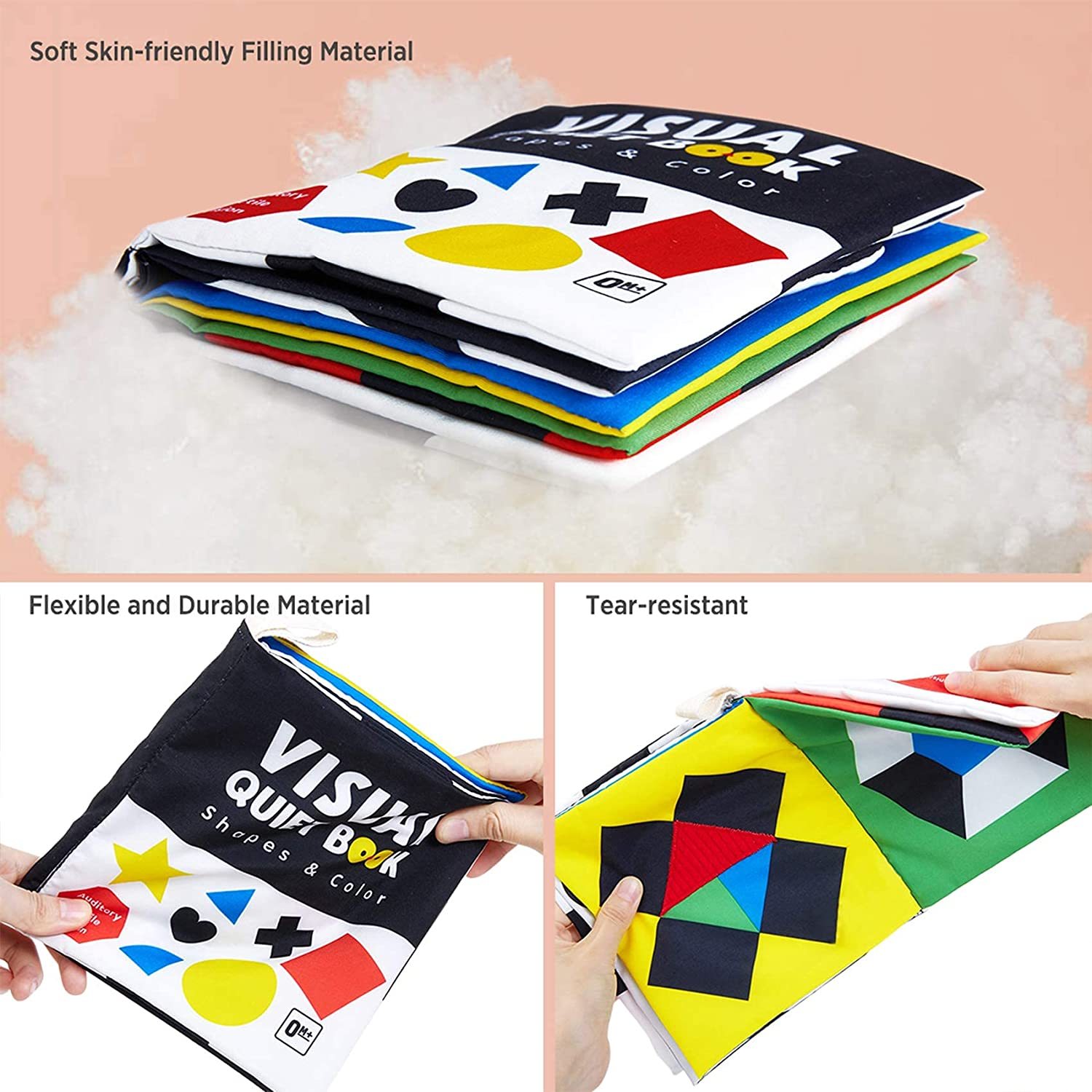 Baby Sensory Baby Books Toys High Contrast Black and White Books Non-toxic Fabrics for Early Education