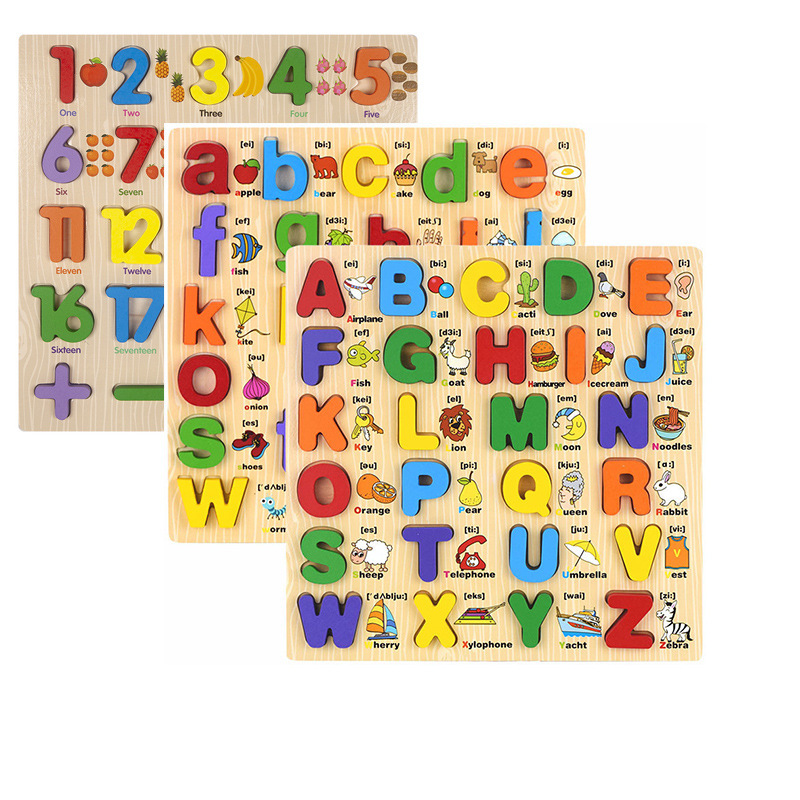 Wholesale Wooden Alphabet Number Enlightenment Cognitive Plate Wooden Puzzle Toy Educational