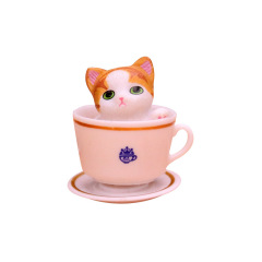 Hotsale Cute Mini Tea Cup Orange Cat Doll Ornaments Plastic Creative Petty Cat Desktop Cake Decoration