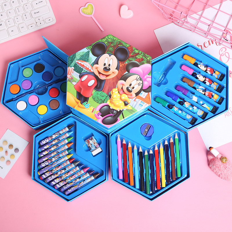 Multilayer Cartoon Kids Painting Set Hexagon Color Box Pencil Pastel Drawing Art Set