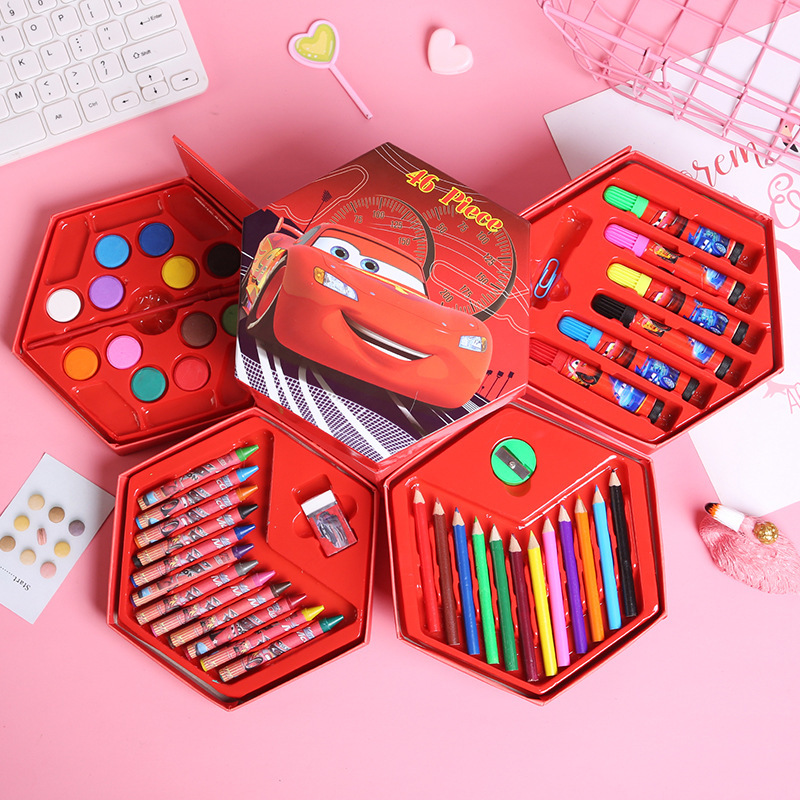 Multilayer Cartoon Kids Painting Set Hexagon Color Box Pencil Pastel Drawing Art Set