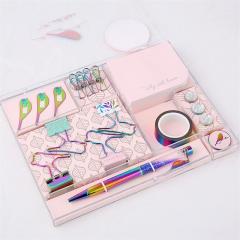 Rose Gold Office Study Kit Notebook Clip Paper Clip Notepad Cute School Stationery Gift Box for Girls and Boys