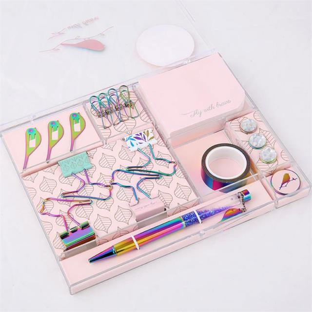 Rose Gold Office Study Kit Notebook Clip Paper Clip Notepad Cute School Stationery Gift Box for Girls and Boys
