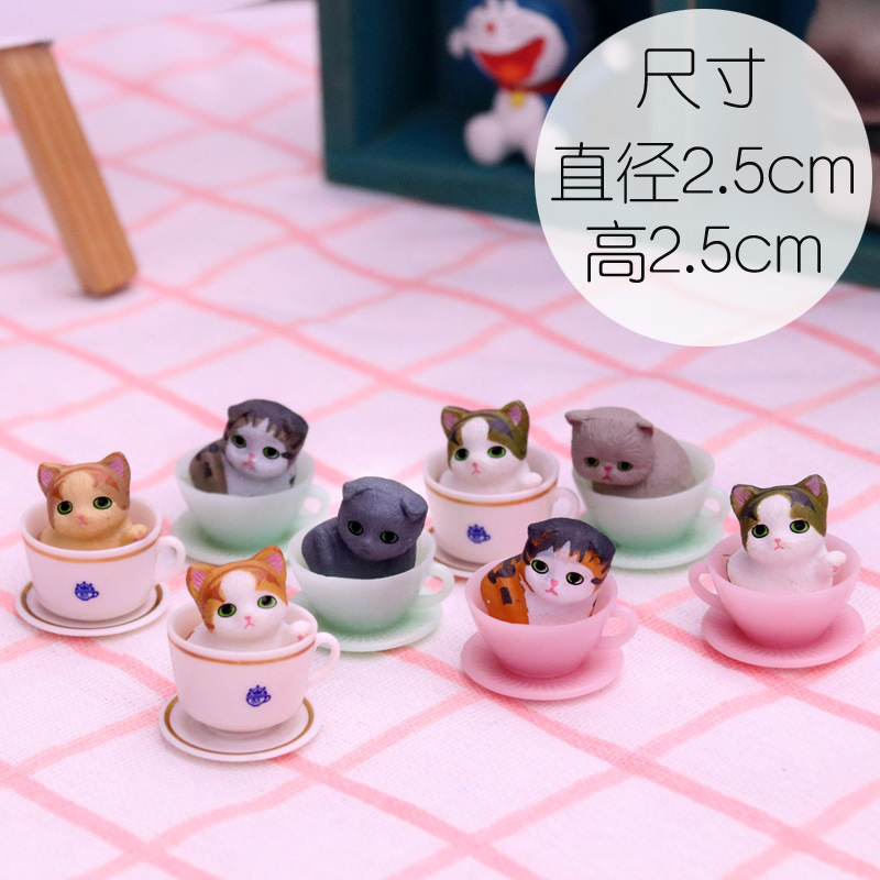Hotsale Cute Mini Tea Cup Orange Cat Doll Ornaments Plastic Creative Petty Cat Desktop Cake Decoration