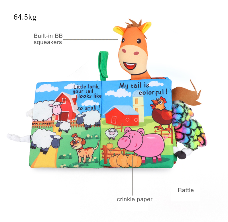 B081 2020 New Design Animal Baby Tail Cloth Books Kids Puzzle Toys