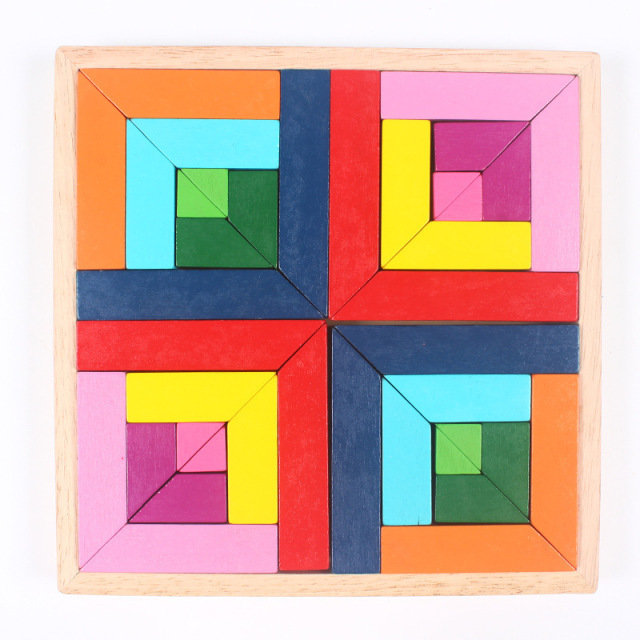Educational Toy Travel Game Set Logic Natural Tangram Wooden Puzzle Geometry Game Cube Puzzle Gift for Kids