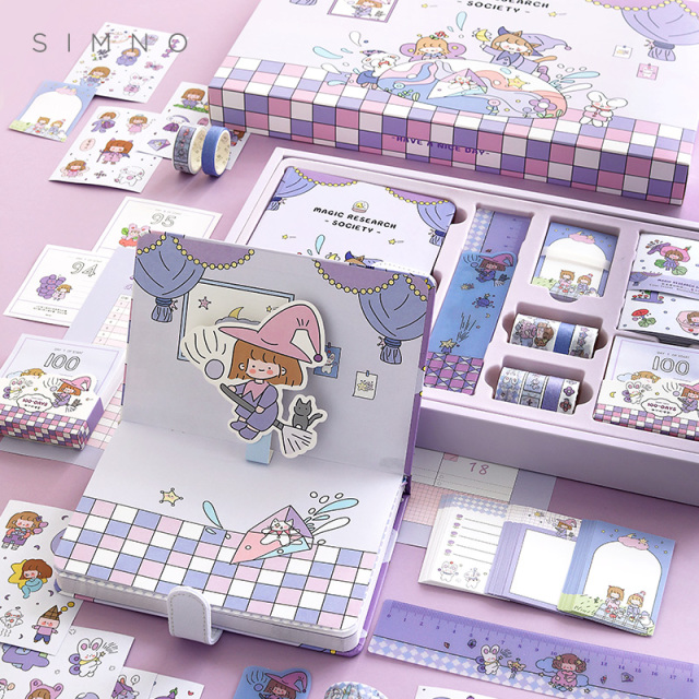 Girl Heart Magnetic Buckle Notebook Gift Set and Cute Stationary School Supplies Kawaii Character Hand Account Set