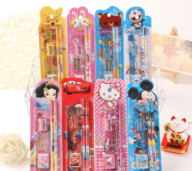Cartoon Pencil Set Creative Stationery Children's Prize Student Stationery Set Gift Box Primary School