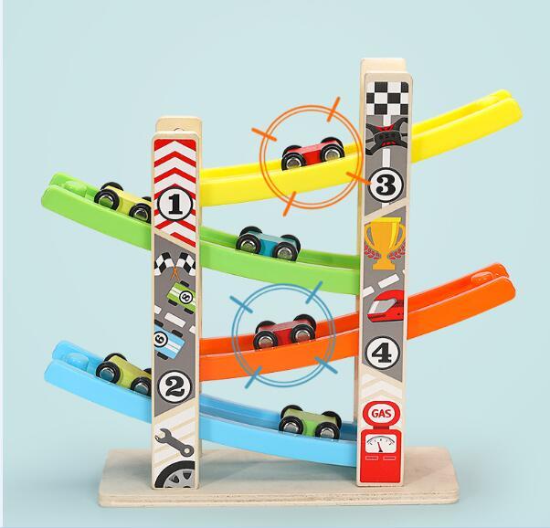 Hot Sale Preshcool Wooden Toy Car Ramp for Toddlers Montessori Fun Car Speed Racing Track Car Games Toy Set