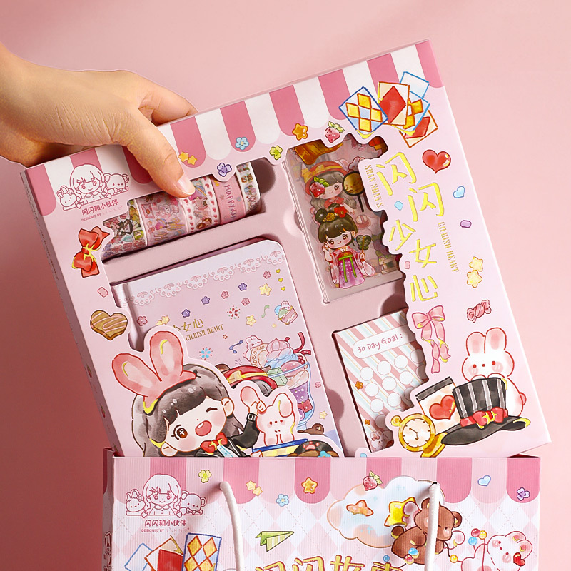 Cute Journals Set Notebook for Students Tape Sticky Note Stickers Birthday Gift Set for Student