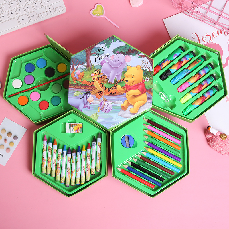 Multilayer Cartoon Kids Painting Set Hexagon Color Box Pencil Pastel Drawing Art Set