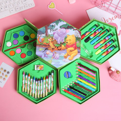 Multilayer Cartoon Kids Painting Set Hexagon Color Box Pencil Pastel Drawing Art Set