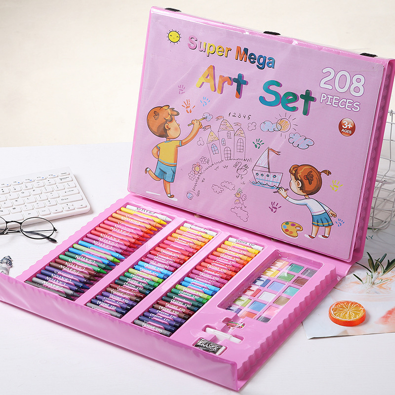 Custom Non-Toxic Plastic Kids Painting Drawing Art Set Coloring Book Stationery Set with Easel for Kids