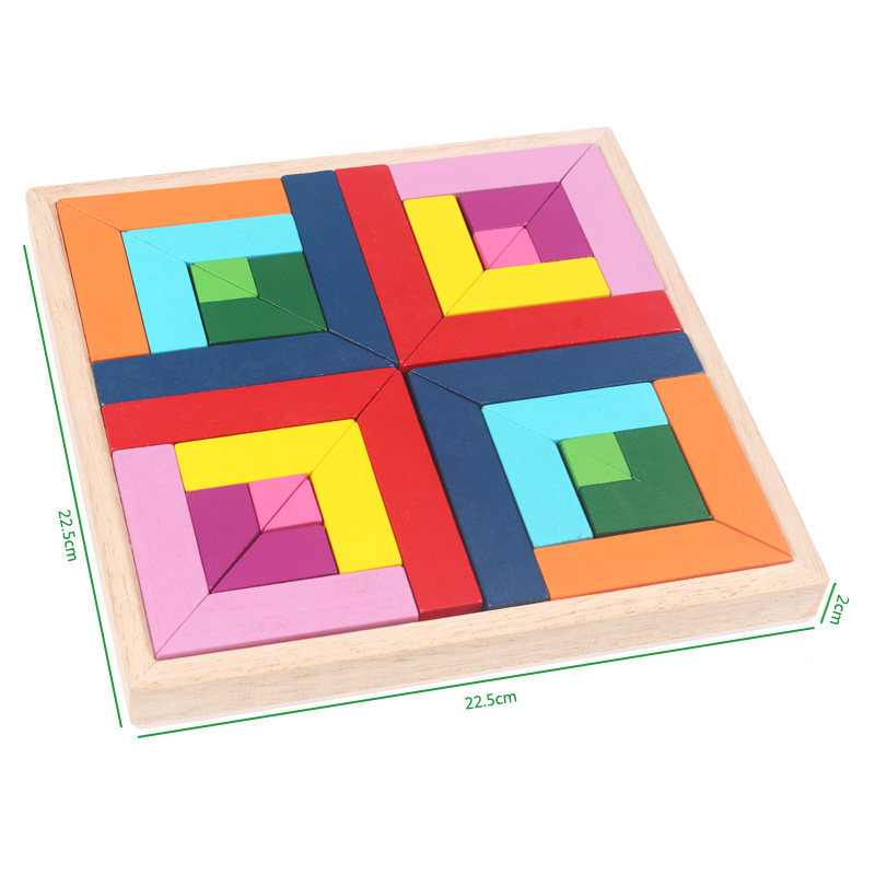 Educational Toy Travel Game Set Logic Natural Tangram Wooden Puzzle Geometry Game Cube Puzzle Gift for Kids