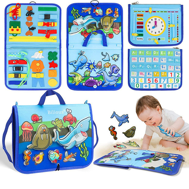 Hotsale Activity Board Montessori Kids Felt Busy Learning Basic Dress Skill Educational Travel Baby Sensory Toys