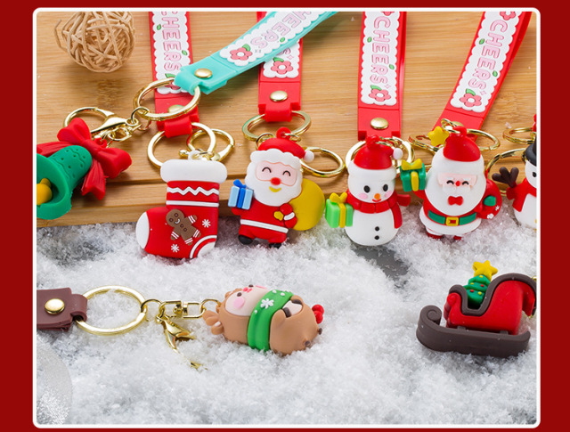 Hotsale New Arrive PVC Soft Christmas Keychain Cute Cartoon Bag Ornaments Christmas Small Keychain New Year Decor Xmas Keyring