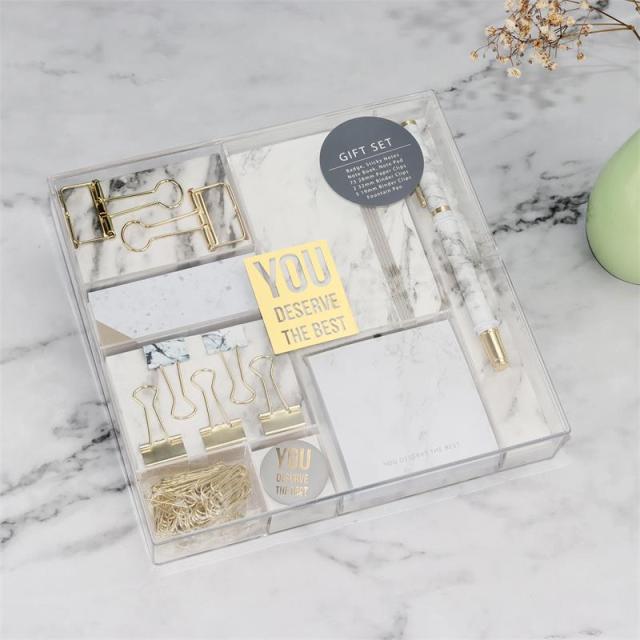 Rose Gold Office Study Kit Notebook Clip Paper Clip Notepad Cute School Stationery Gift Box for Girls and Boys