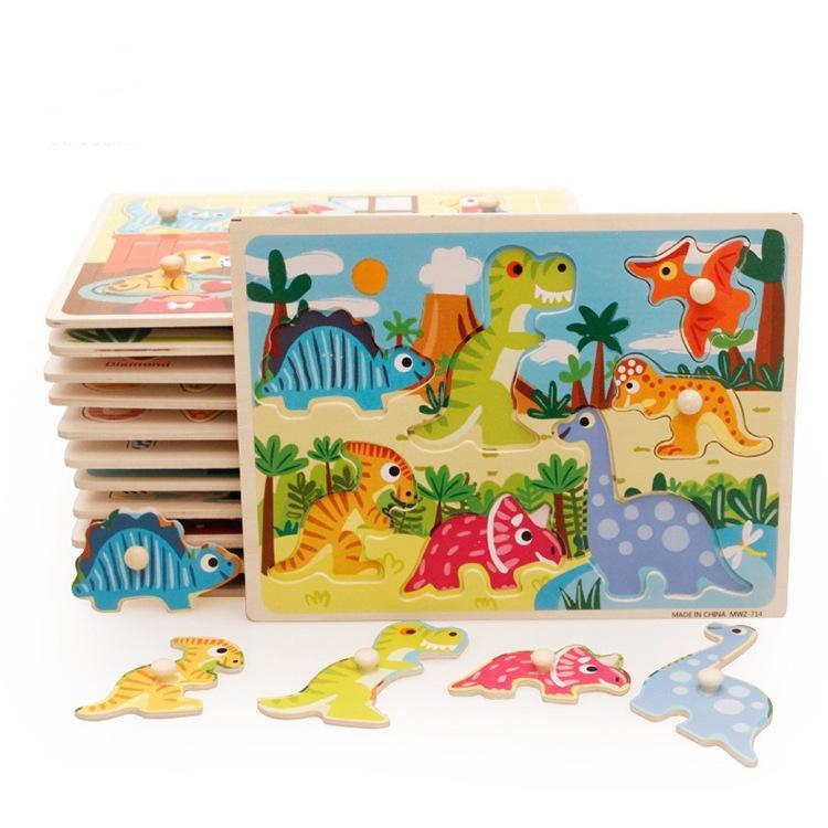 Custom Wooden Cartoon Animal Jigsaw Puzzle Board Toys Montessori DIY Children Learning Puzzles for Kids Boys and Girls