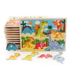 Custom Wooden Cartoon Animal Jigsaw Puzzle Board Toys Montessori DIY Children Learning Puzzles for Kids Boys and Girls