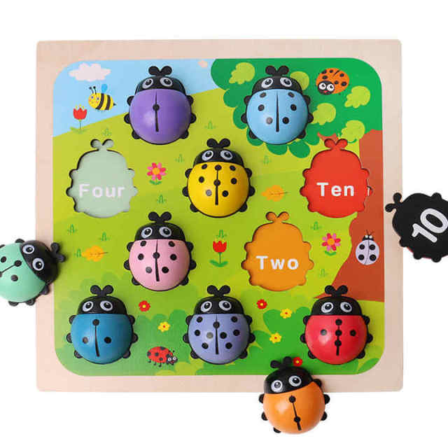 Hotsale Kindergarten Children Early Education Puzzle Cognitive Number Little Ladybug Wooden Toys