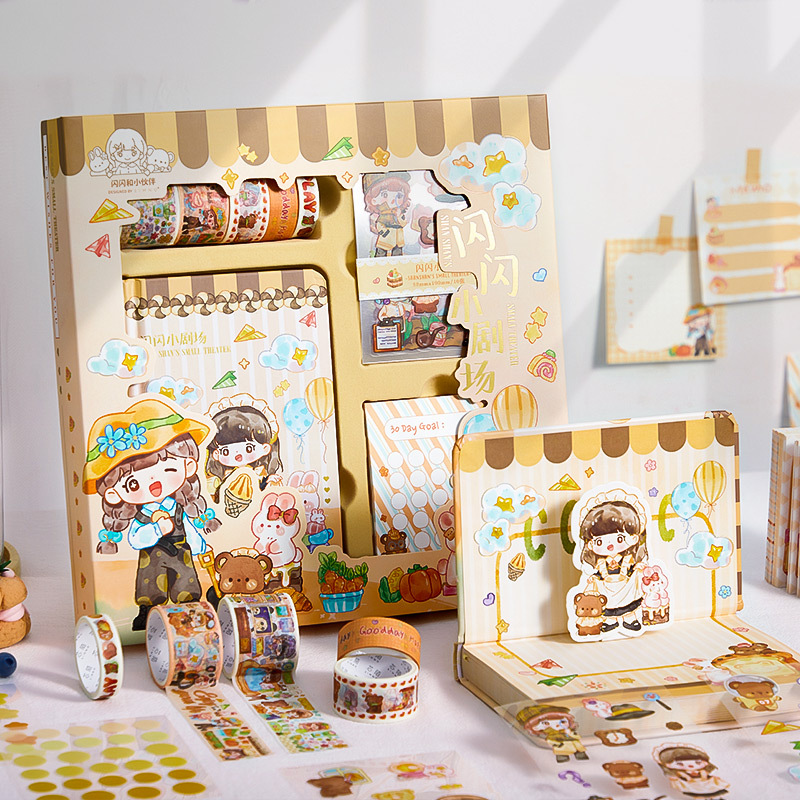 Cute Journals Set Notebook for Students Tape Sticky Note Stickers Birthday Gift Set for Student