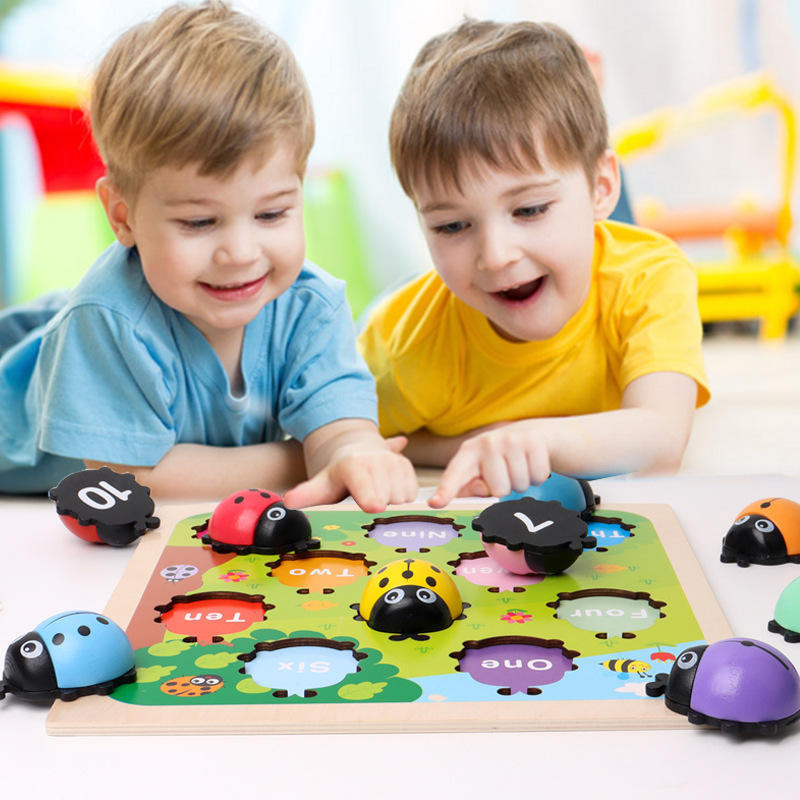 Hotsale Kindergarten Children Early Education Puzzle Cognitive Number Little Ladybug Wooden Toys