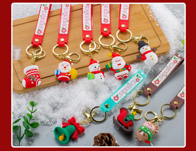 Hotsale New Arrive PVC Soft Christmas Keychain Cute Cartoon Bag Ornaments Christmas Small Keychain New Year Decor Xmas Keyring