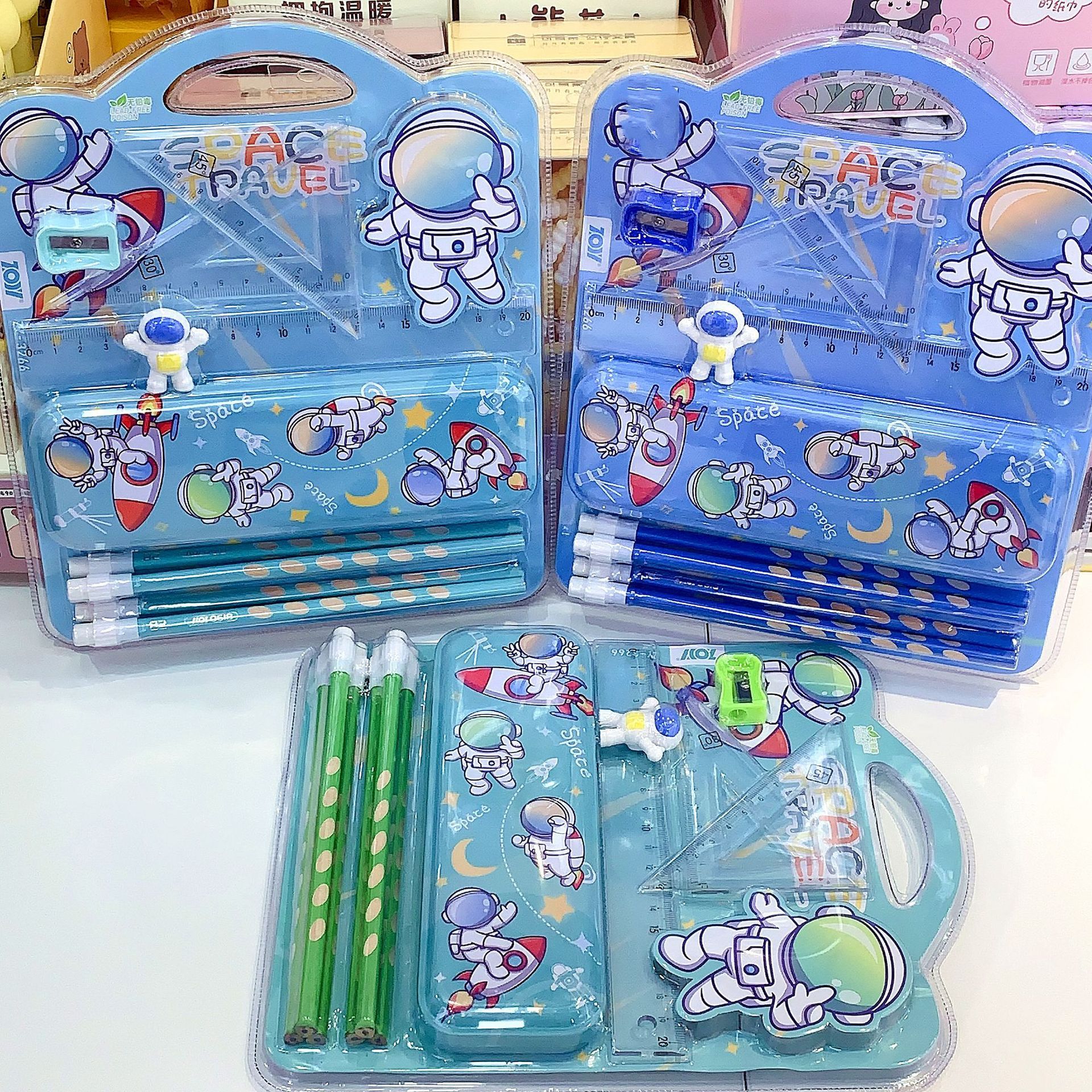 Cartoon Astronaut Children's Stationery Set with Pencil Case Ruler Eraser for Kids