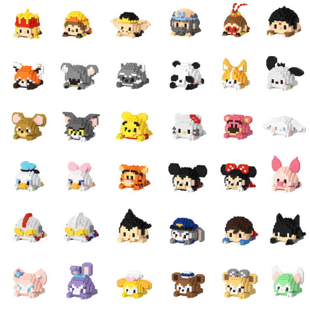 Mini 1:8 Scale Building Block Kit Plastic Cartoon Character Animals Model Educational DIY Games Toys for Children